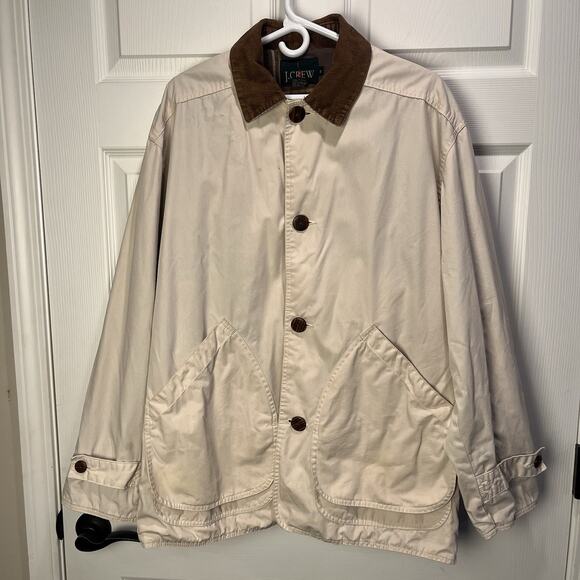 J. Crew Mens Size M Barn Chore Coat Jacket Corduroy Collar Flannel Lined Tan - Picture 1 of 13